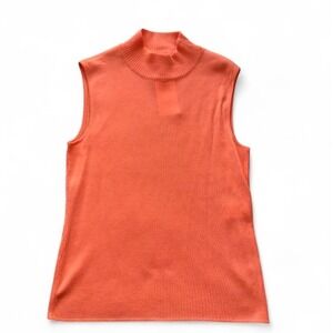 Escada Womens Coral Orange Merino Wool Mock Neck Sleeveless Sweater Top IT40 NEW